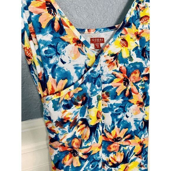 Guess Women’s Spaghetti Strap Surplice Neck Floral Maxi Dress Multicolor - Picture 11 of 12